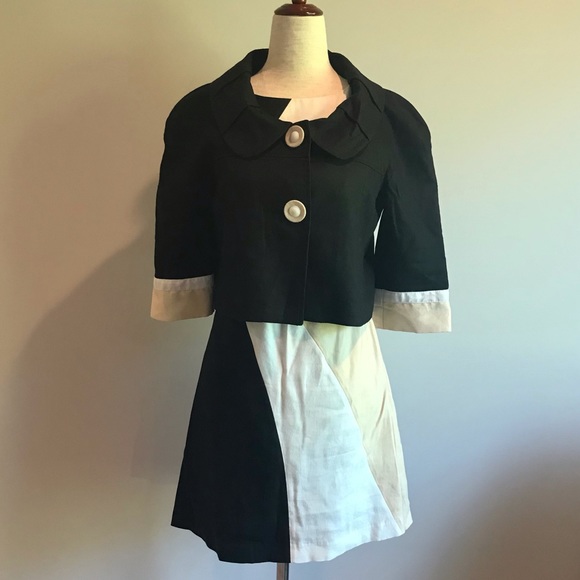 2 pc Color-blocked Bebe Dress, Jacket, Belt - XS/2 - Picture 1 of 9